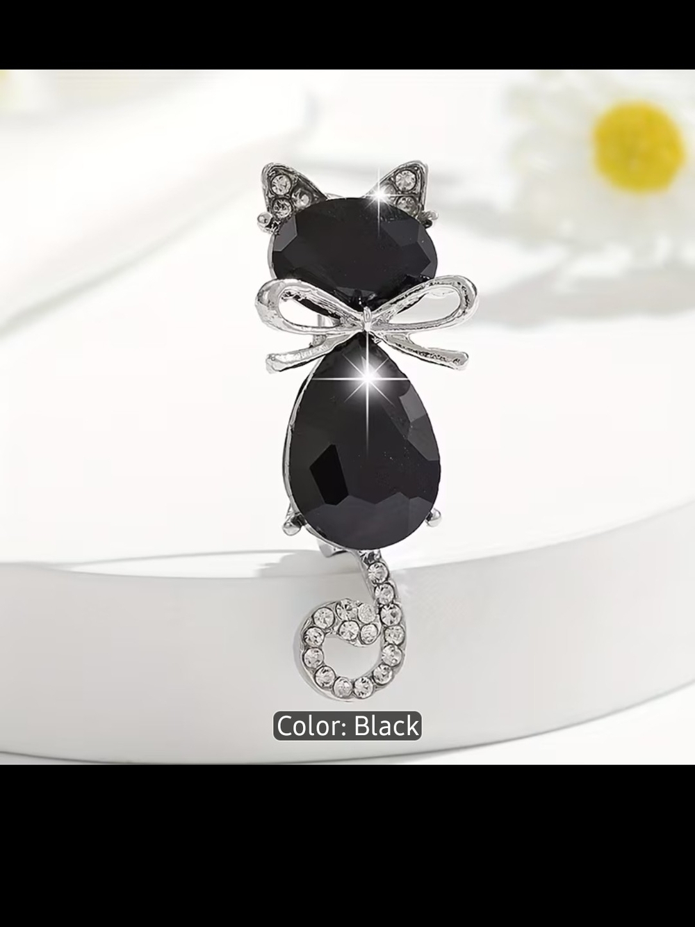 Elegant Black Cat Crystal Brooch - Women's Jewelry